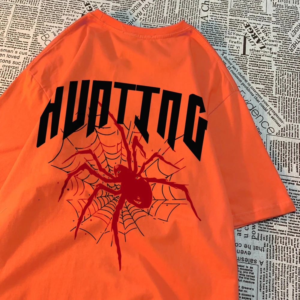 Red Spider Opens Hunting Mode T-Shirt Men Japan Hip Hop Breathable Tops Crewneck Loose T Shirts Fashion Cotton Tee Clothes