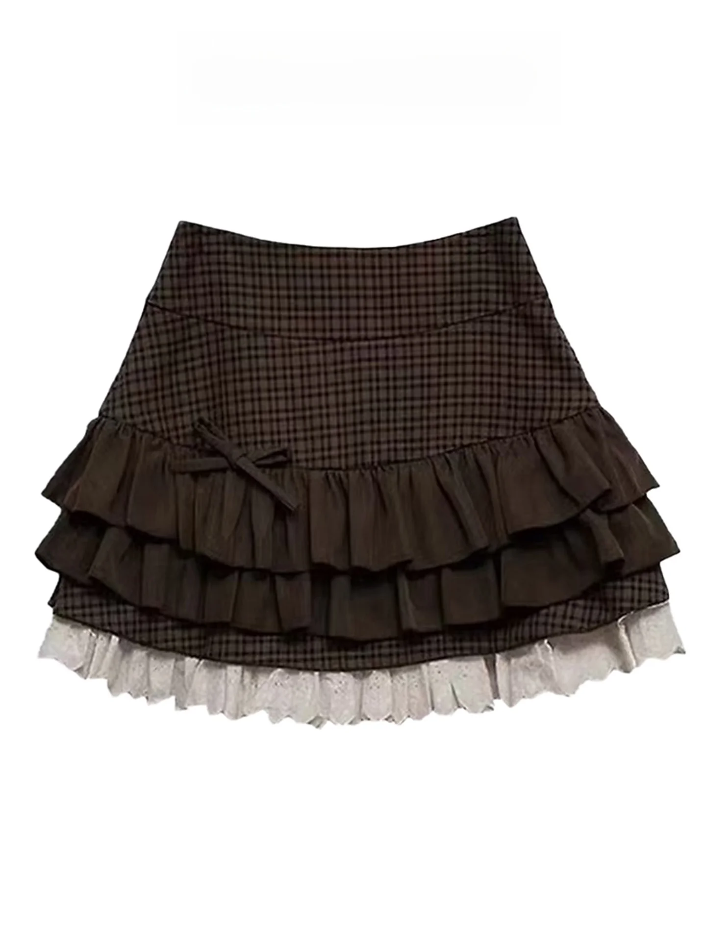 Retro  Short Skirt Women's Heavy Embroidery Lace Puffy Skirt High Waist Balaclava Style Spring Autumn Seasonal Skirt