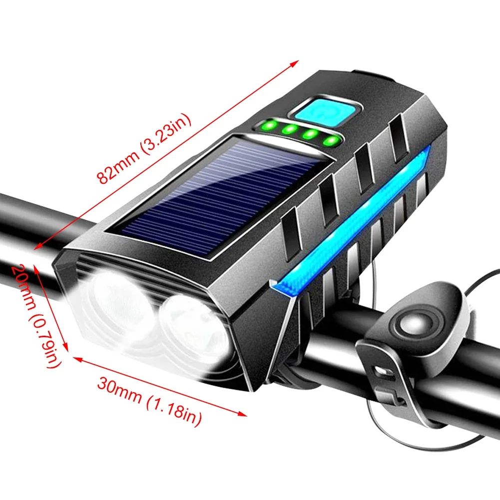 Solar LED Bicycle Light with 130db Horn MTB Road Bike Front Lamp USB Rechargeable High Beam Bicycle Flashlight for Night Riding