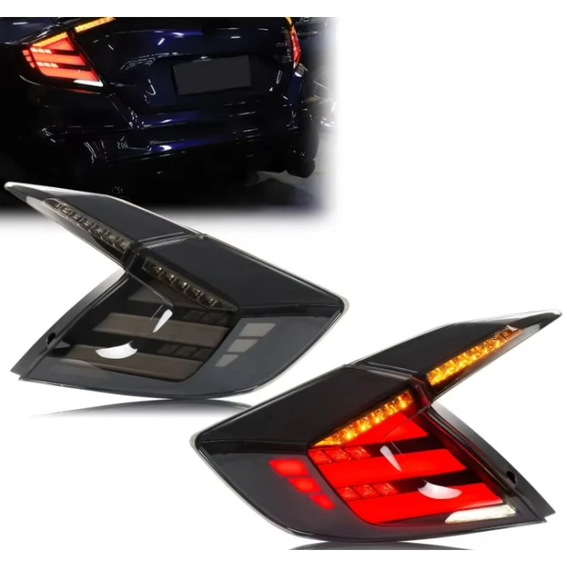 Euro Look Auto Rear Tail Lamp Black Base Red Lens Replacement Parts Compatible Honda 10th Civic 2016-2021 Complete Tail Lights