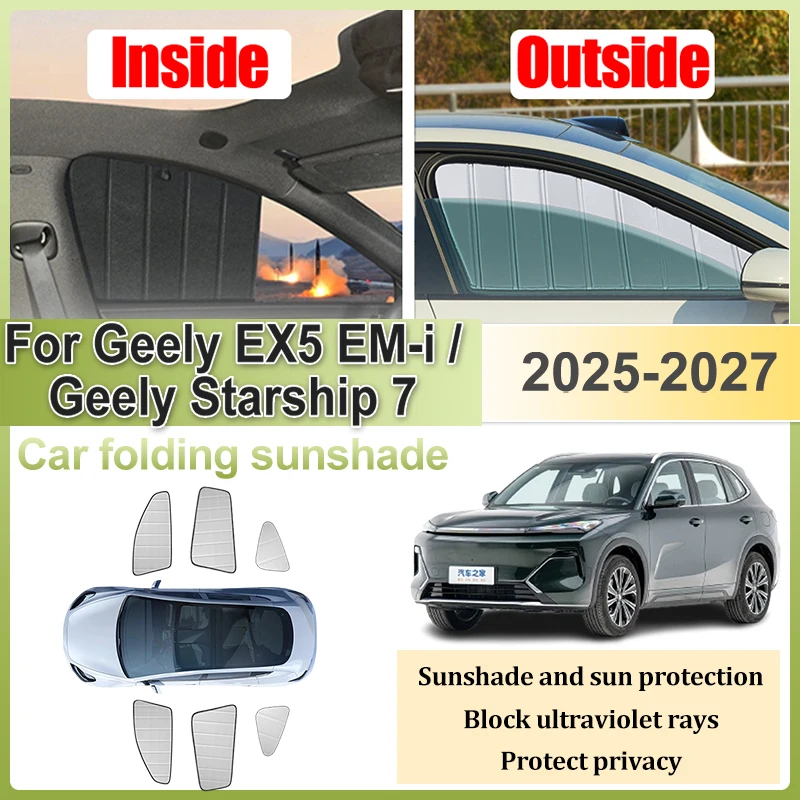 

Car Sunshades For Geely EX5 EM-i Geely Starship 7 EMI 2025 2026 2027 Foldable Sun Visors Sunscreen Privacy Coverage Sun Shades