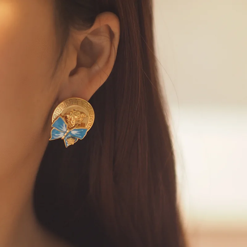 2025 New Mythological-Inspired Retro Meander Dangle Stud Earrings - Butterfly & Ladybug Gothic-Nature Artisan Gift Jewelry