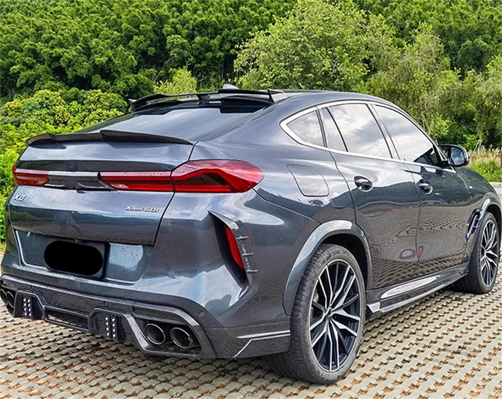 طقم هيكل سبويلر خلفي من ألياف الكربون المزورة من LD Style لـ. X6 X6M F96 G06 شفة جناح خلفي من ألياف الكربون المعدلة