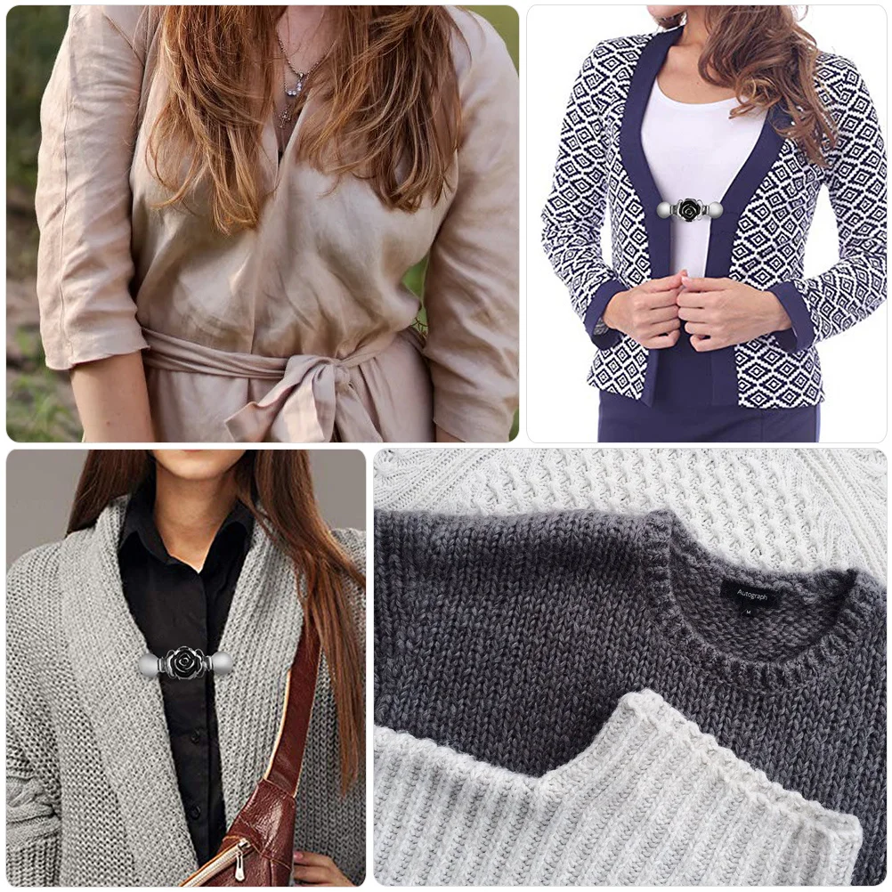 

2Pcs Delicate Cardigan Buckle Alloy Clothes Clips Unique Flower Shape Sparkling Diamond Insertion Elegant Sweater Decoration