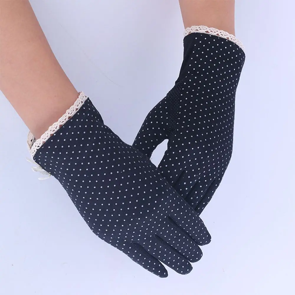 Thin Elastic Sunscreen Summer Anti-skid Lace Patchwork Wave Point Touch Screen Dots Gloves Women Gloves Driving Gloves