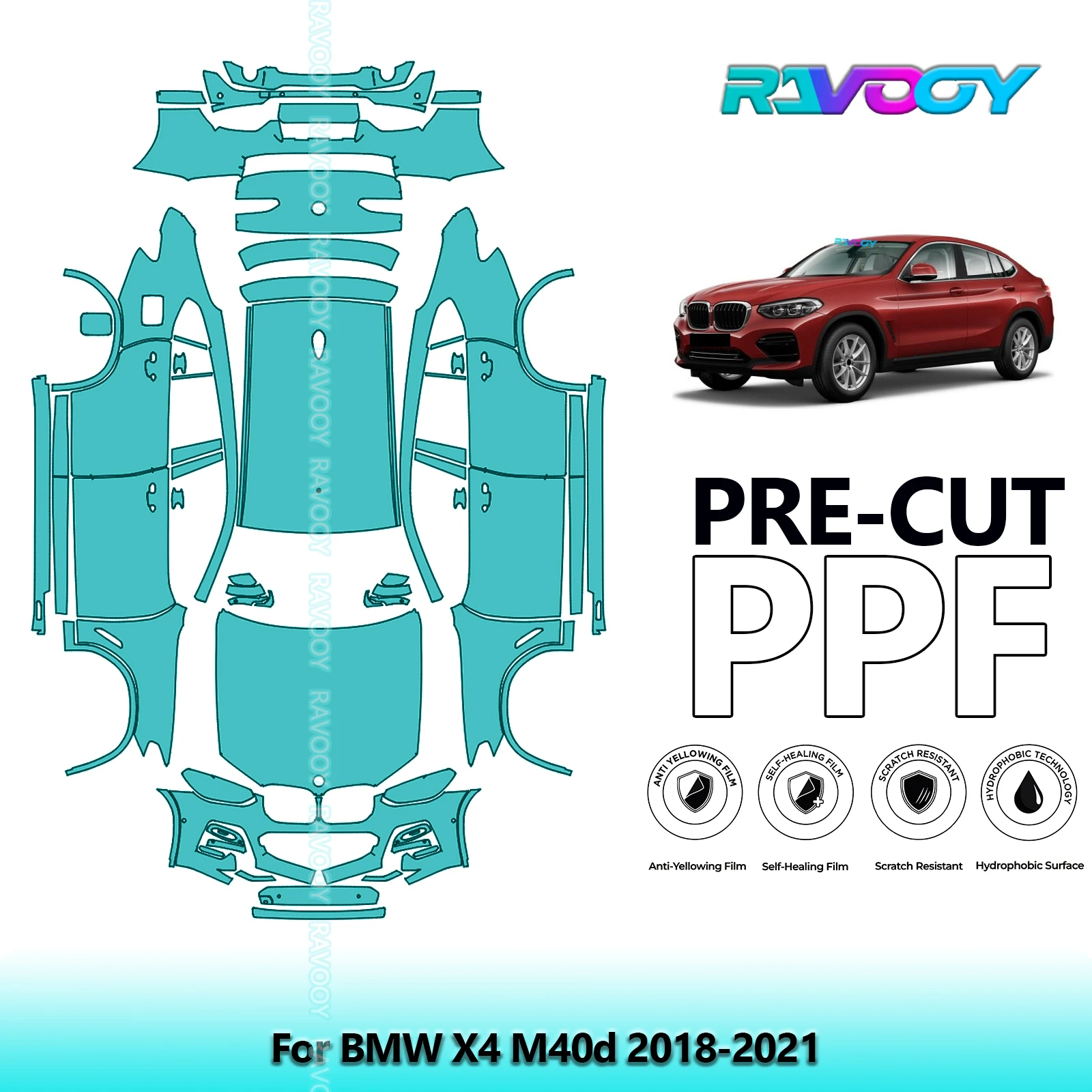 

For BMW X4 M40d 2018-2021 8.5Mil Precut Clear Bra Full Vehicle PPF Paint Protection Film