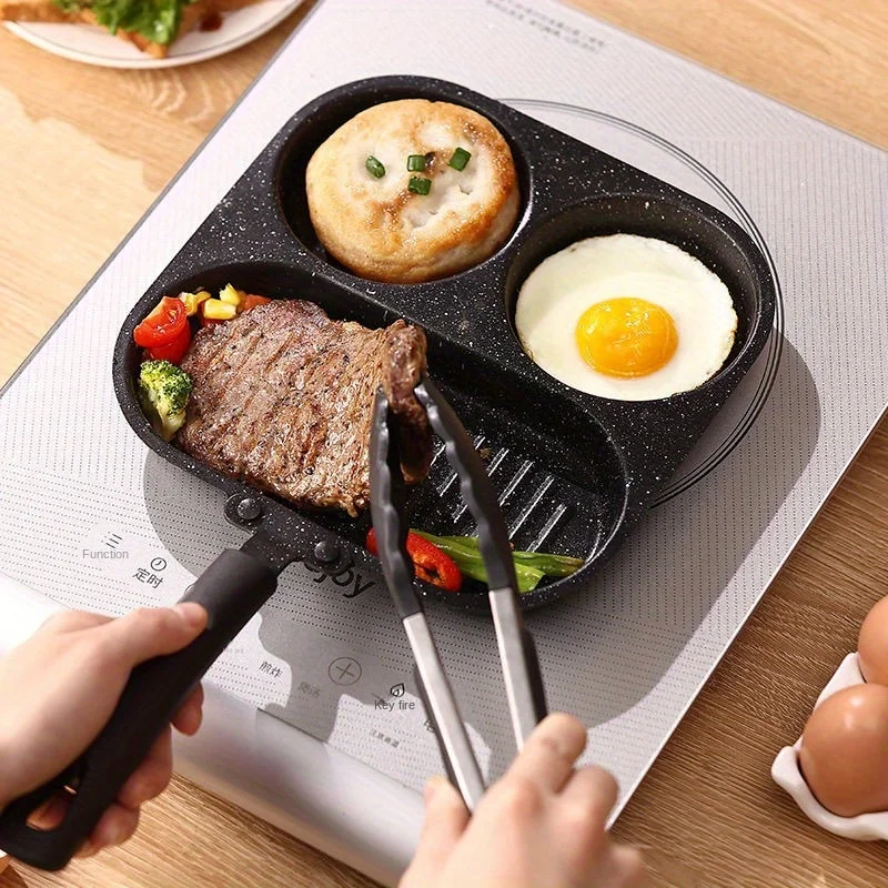 Drei-in-eins-Frühstückspfanne für den Heimgebrauch, Brateneier, Bratpfanne mit flachem Boden, Steak-Eier,