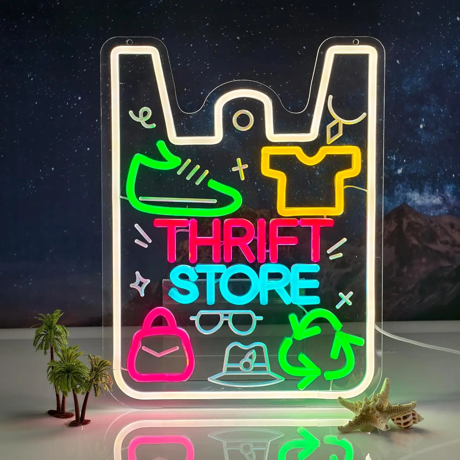 Thrift Store النيون تسجيل LED أضواء النيون لمتجر Thrift خمر الملابس السلبية السوق الخيرية ديكور جدران المنزل USB عكس الضوء #3