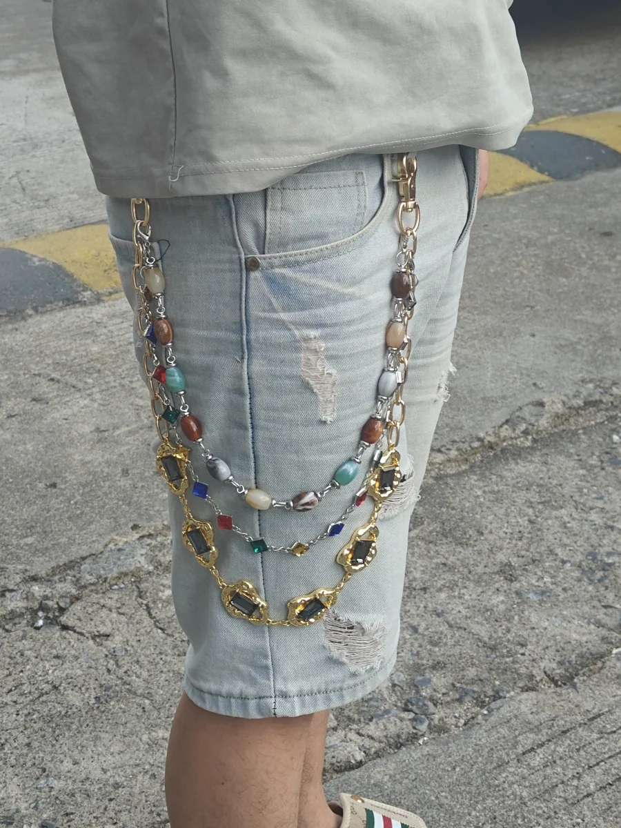 

Разноцветный драгоценный камень «сделай сам», преувеличенный тип, цепочка для брюк, хип-хоп, рок-н-ролл, модные мужские и женские аксессуары на талии