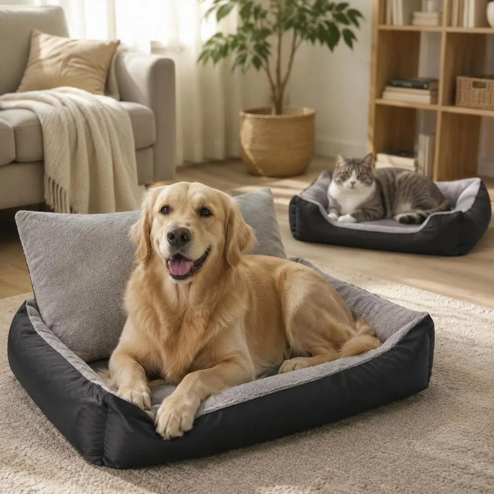 Lit confortable pour animaux de compagnie 52 x 18 x 17 cm, tissu Oxford avec revêtement PU, coussin rembourré amovible, base antidérapante avec support latéral, design élégant et léger, adapté aux chiens et aux chats
