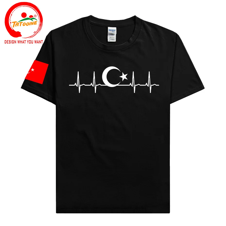 Turkey Fans Cheer Moon Stars Heartbeat T Shirt For Men Casual Cotton Summer Short Sleeve Tee Shirt Funny Turkish Flags T-shirt