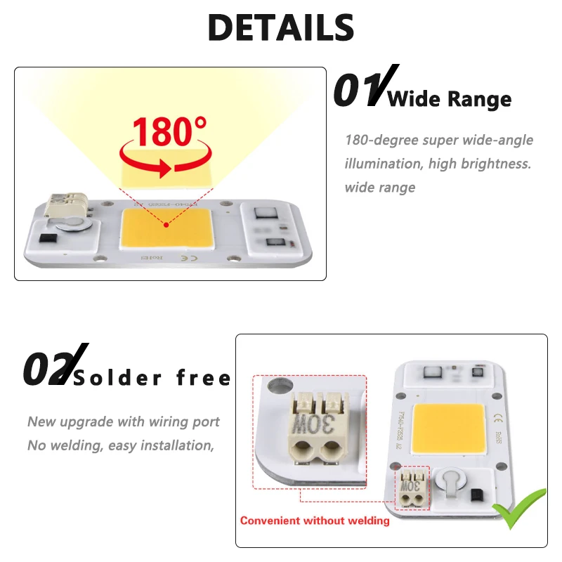 20W 30W 50W LED COB Chip 220V AC Driverfree proiettore ad alta tensione ad alta potenza coltiva la luce pannello in alluminio integrato perline