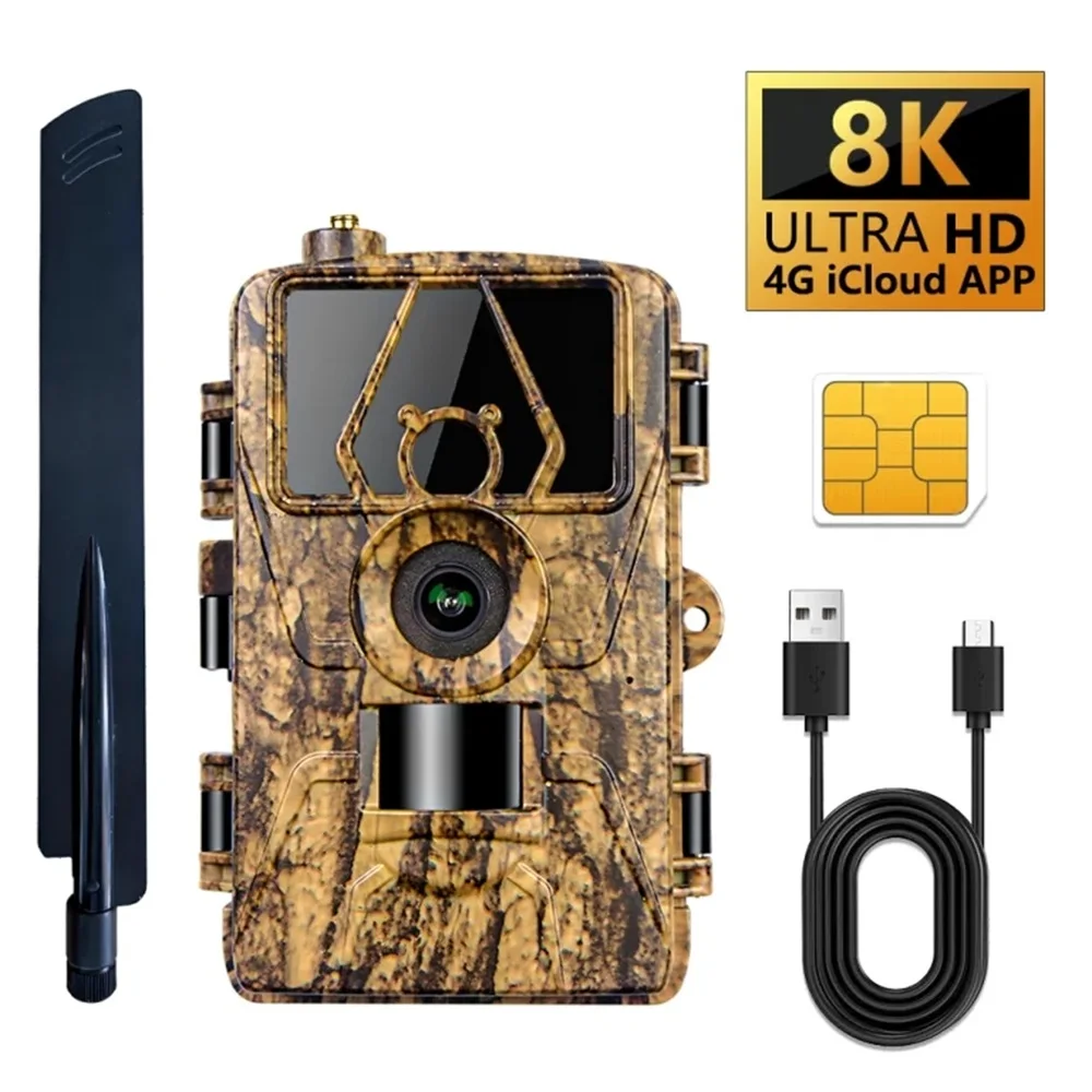 PR801LTE 4G LTE 8K 60MP Hunting Trail Camera Voice video Animal Observation Sim Card included for US EU