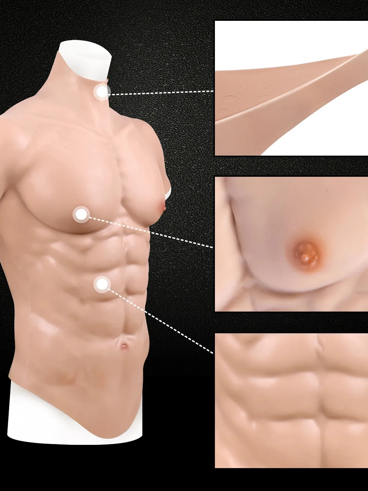 جديد اليدوية سيليكون العضلات الذكور الصدر سترة عضلات البطن عضلات واقعية ل تأثيري المتحولين جنسيا