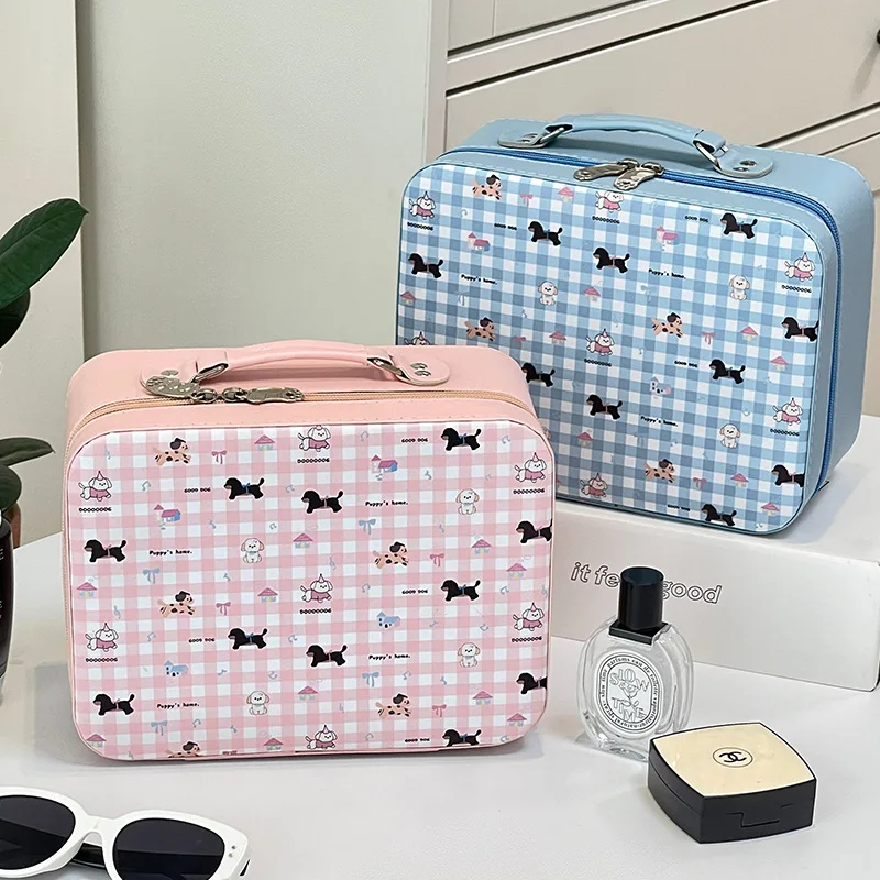 Portable Quilting Cosmetic Bag Ladies Large Capacity Travel Organizer Washbag Cute Bow Knot Pattern Make Up Zipper Storage Bag