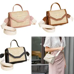 Woven Straw Ladies Woven Handbag Large Capacity Fashion Cross Body Messenger Bag Comfortable Underarm Bag Travel Beach