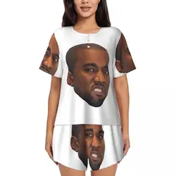 Custom Womens Funny Kanye West Meme Pajamas Set Rapper Music Producer Two-piece Pj Sets Short Sleeve Sleepwear Loungewear