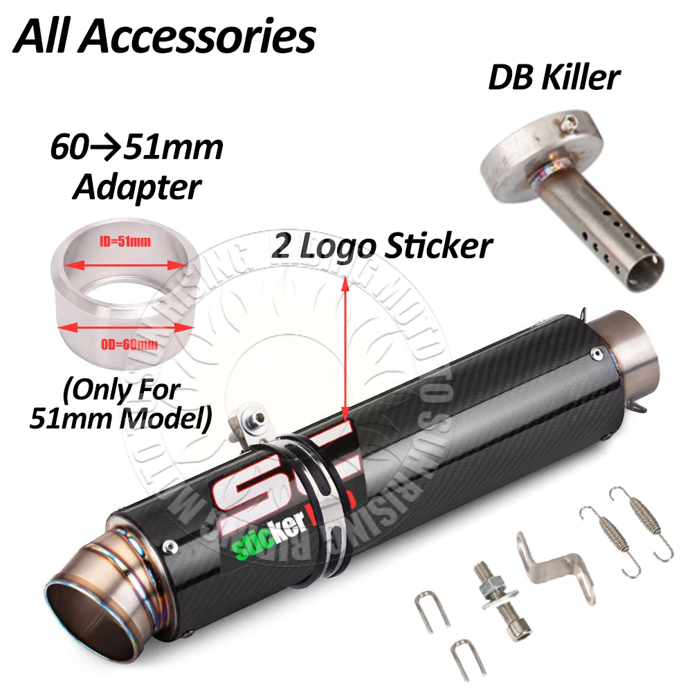 Longer 51mm 60mm Interface Titaniium Alloy sc Motorcycle Exhaust Muffler Escape for Motorcycle Exhaust Modified Universal Parts