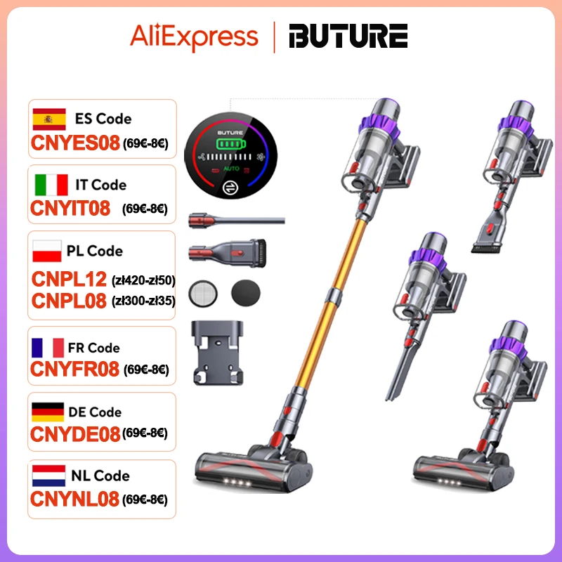 BUTURE VC80 500W 48Kpa Suction Power Handheld Cordless Wireless Vacuum Cleaner for Home Appliance 1.5L Dust Cup RemovableBattery