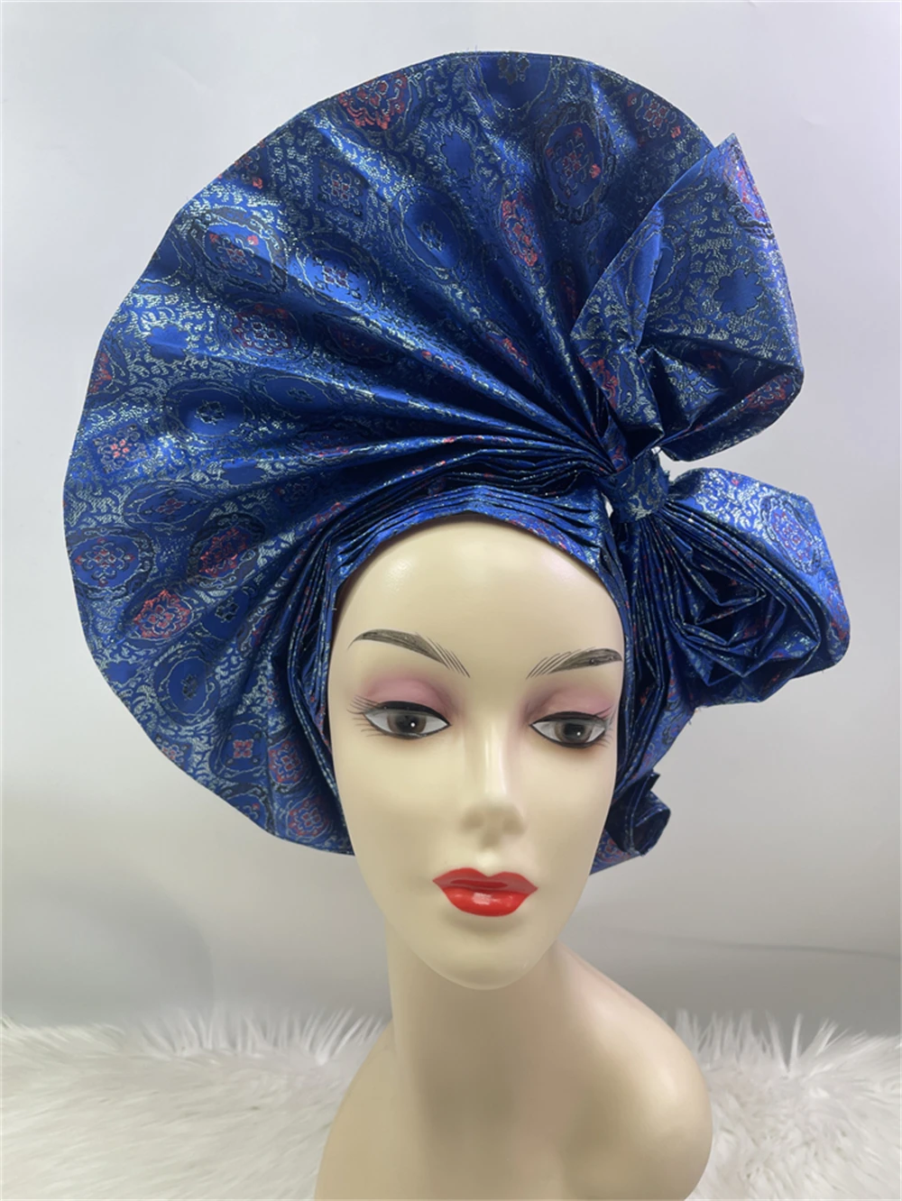 African Headtie Gele Blue Sego Headtie Already Made Gold Gele Aso Ebi African Turban Cap Nigerian Sego