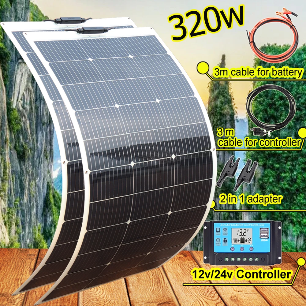 12v solar panel flexible photovoltaic panel 320w 280w 200w 12v battery charger system for home camper balcony boat RV EU Ship