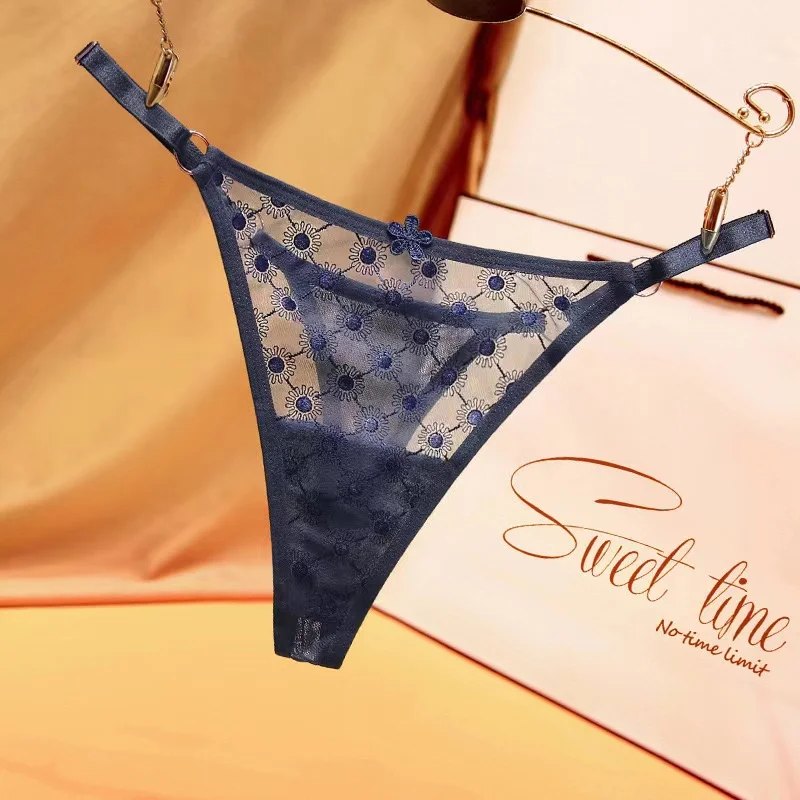 Taille basse Sexy dentelle femmes string culotte florale respirant doux Sexy Lingerie élégante dame tongs sous-vêtements féminins