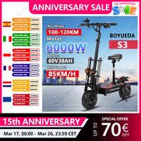 BOYUEDA S3 E-Scooter 6000W Double Motor 60V 38AH Lithium Battery Off-road Scooters Electric 11Inch City Folding Electric Scooter