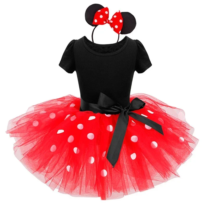 Halloween Minni Mouse Cartoon Kids Short Sleeve Polka Dot Princess Dress Party Baby Girls Clothes Christmas Cosplay Costume 1-6Y