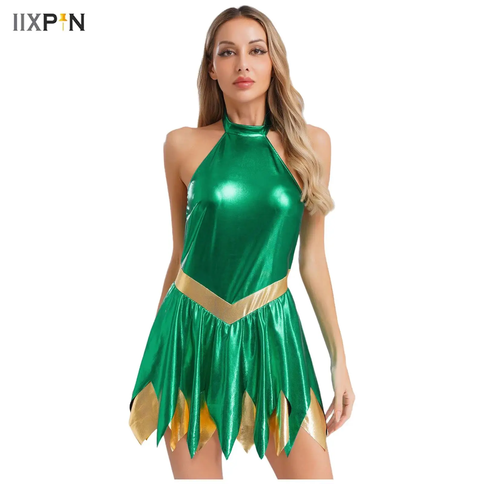 

Women Fairy Dress Halter Sleeveless Irregular Hem A-line Dress Fairy Tale Costume Halloween Fancy Dress Party Dance Performance