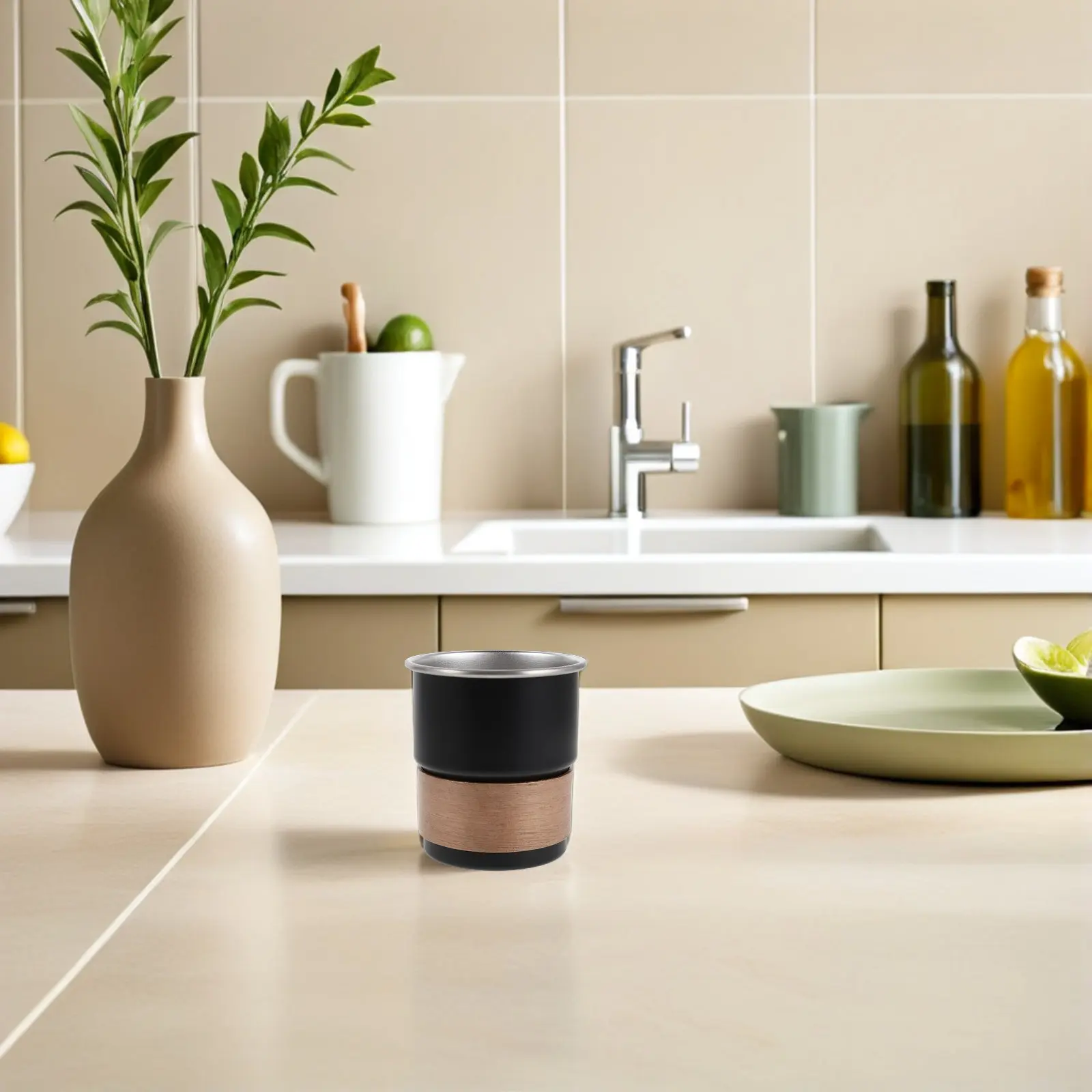 Elderly Anti Scald Stainless Steel Mouth Rinse Cup Retro Wood Trimmed Thermal Tumbler Senior Easy Hold Drinking Cup Portable