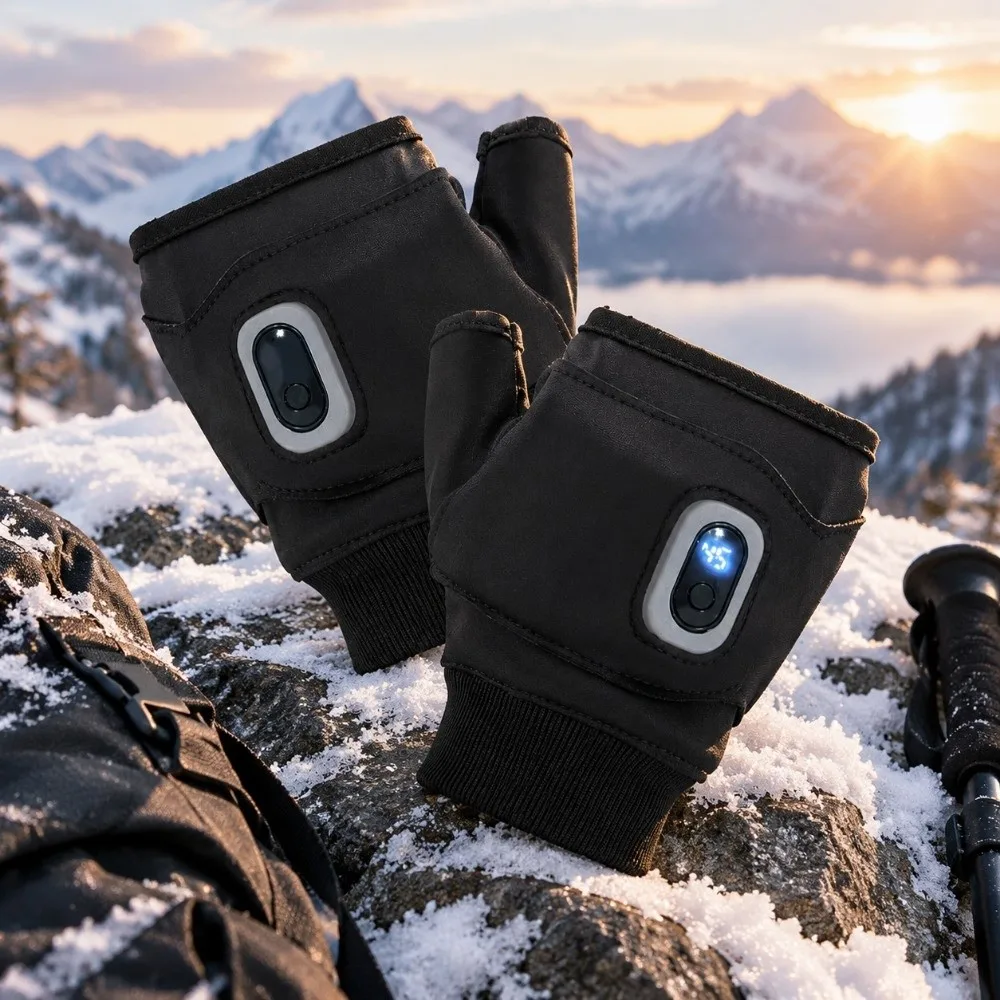 1Pair Fingerless Heating Gloves USB Rechargeable Thermal Electric Heated Gloves Temperature Contro 3-speed Adjustable