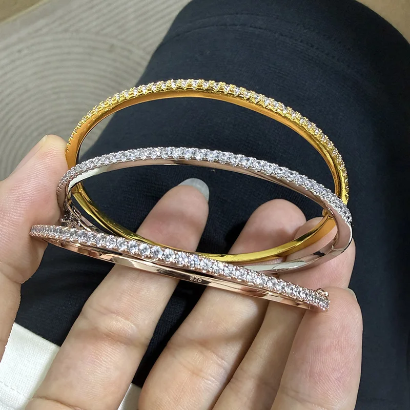 Women's Pure 925 Sterling Silver Steam-punk Spikes Bangle With A Row Zircons Wedding Jewelry Tennis Bangle 4
