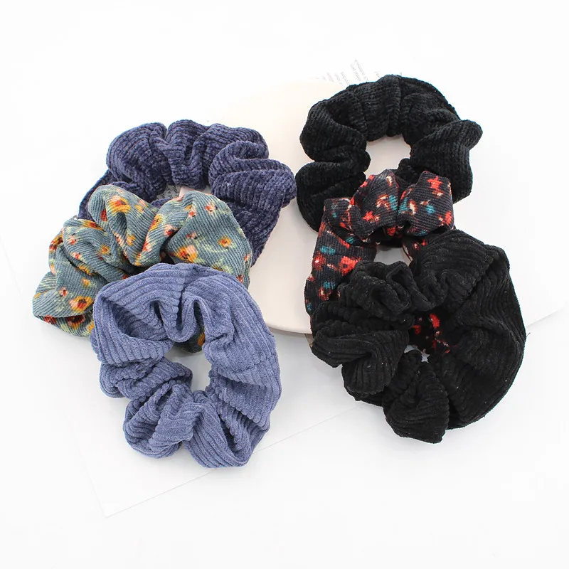 3 pezzi moda donna Vintage velluto a coste morbido ciniglia stampa solida capelli Scrunchy Set grande elastico corda per capelli coda di cavallo