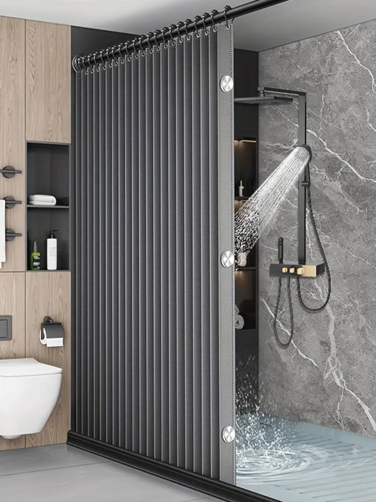 

for Bathroom Foldable Magnetic Bathroom Curtain with 14 Hooks Bathtub Curtain Modern Privacy Bathroom Divider