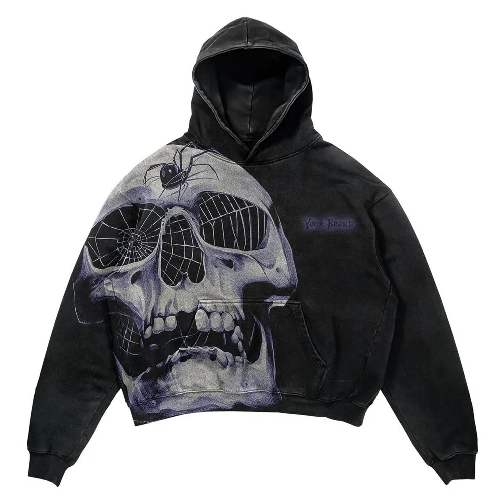 

Men's Loose Hoodies Y2K Skull Ribbed Oversized Print Pullover Men's Fall Street Hip Hop Rap Trend Women's Sweatshirts