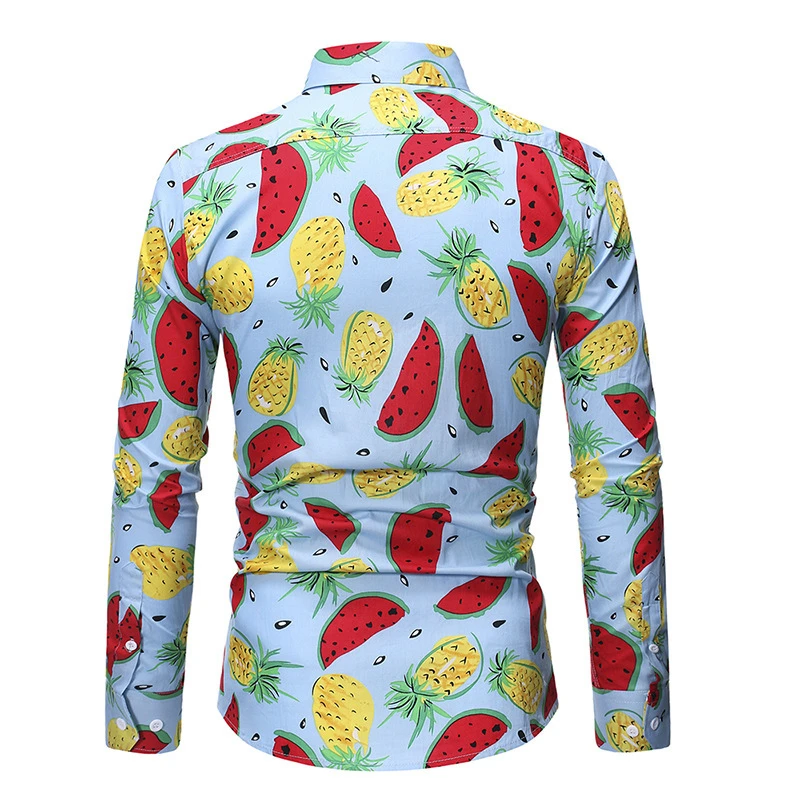 

Newest Pineapple Shirts 3d Print Shirts Men's Beach Blouse Men's Vocation Lapel Long Sleeve Shirt Hawaiian Camisas Men's Clothes