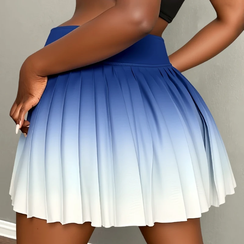 Letnie spodenki do biegania z gradientem kolorów, kieszeń boczna, imitacja 2-częściowej tenisowej mini spódniczki, chłodzące, szybkoschnące, oddychające spódniczki do jogi damskie.