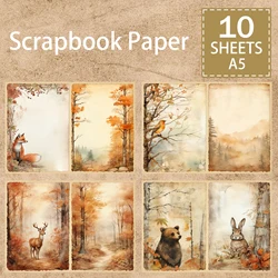 10 Sheets A5 Size Autumn Forest Animals Rabbit Brown Bear Background Vintage Grunge Journal Planning Scrapbooking