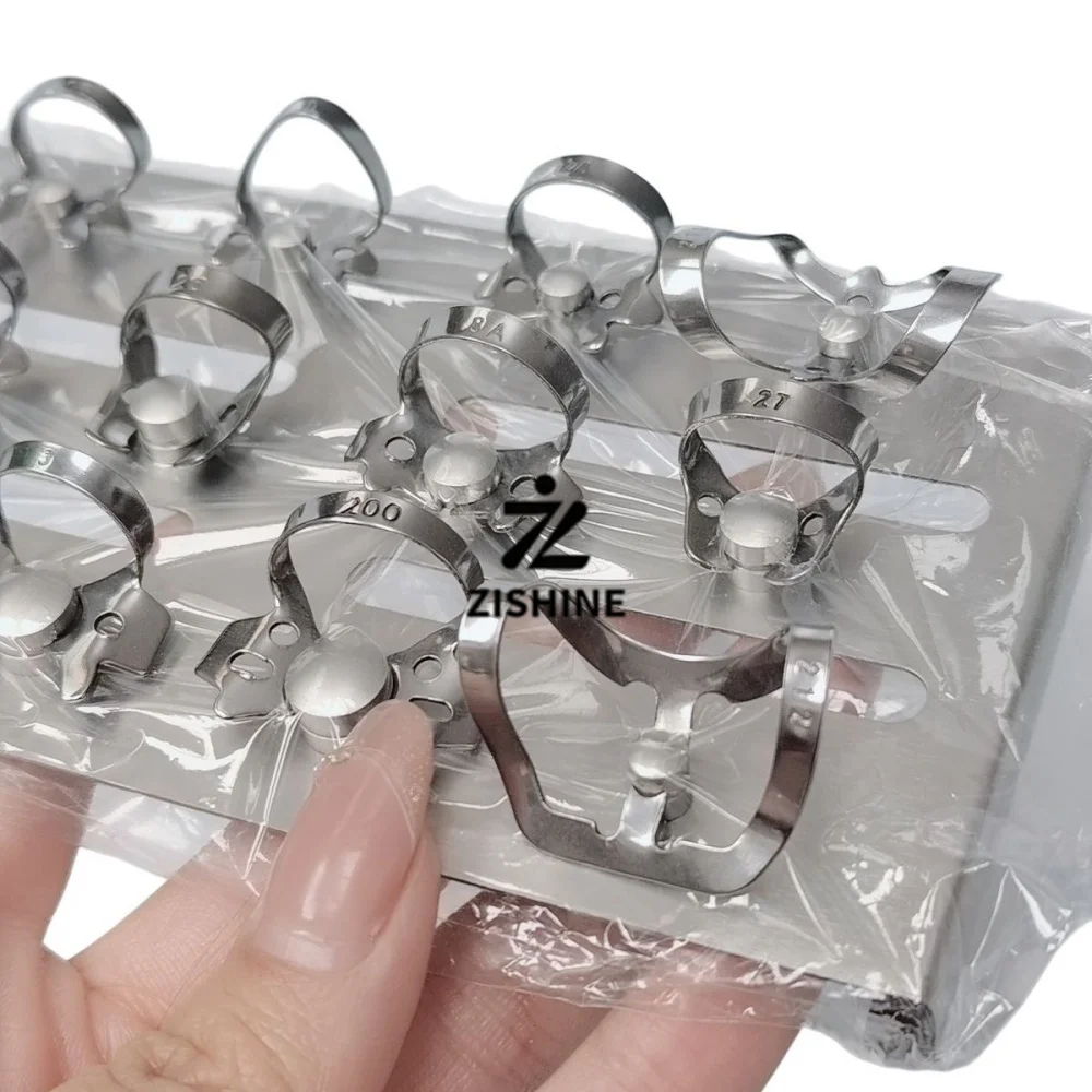 12Pcs Dental Rubber Dam Clamps Set Medical Stainless Steel Matrix Clip Kit with Sterilization Storage Peg Board Tray Holder