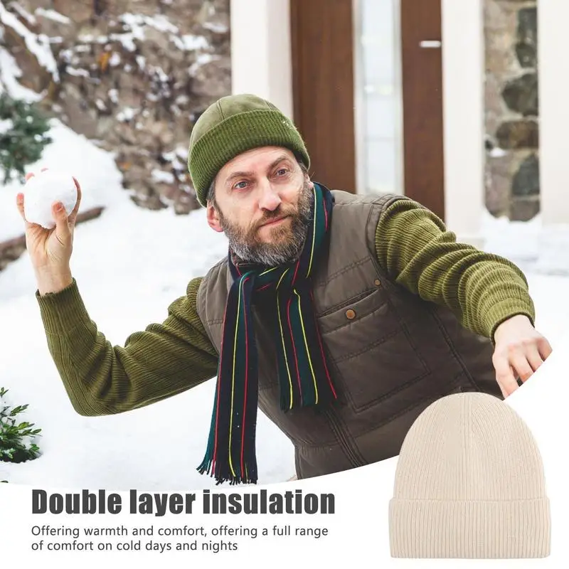 

Men Knit Cuffed Beanie Soft Knitting Beanie Cap For Skiing Fashion Running Beanie Hat For Home Working Traveling Dating