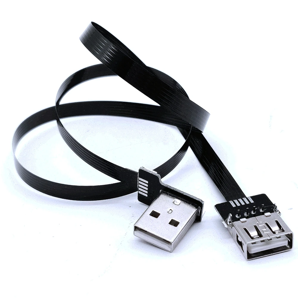 Ultra thin USB 2.0 high-speed male to female elbow computer extension right angle 90 degree vehicle flat data connection cable