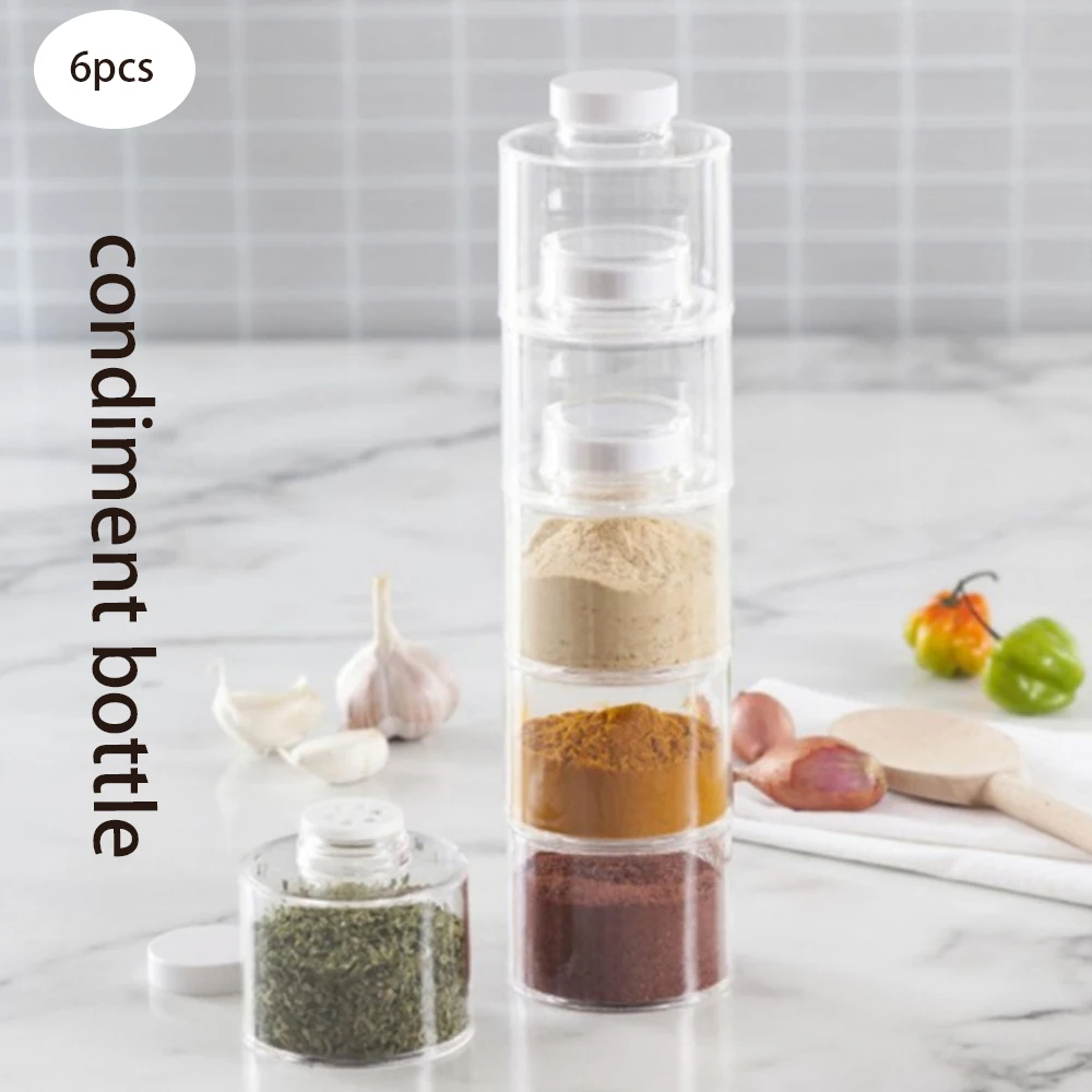 6PCS Stackable Seasoning Bottle Spice Grain Storage Box Tower Seasoning Rack Tower Seasoning Jar