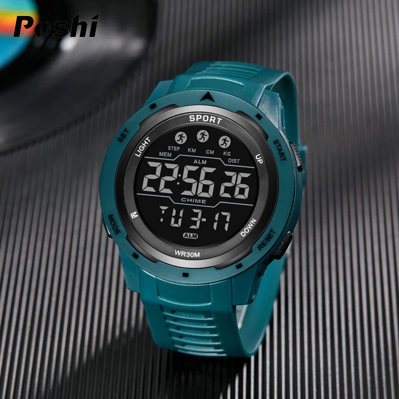 POSHI-reloj Digital para hombre, cronómetro con alarma, luz Led, deportivo, de pulsera, electrónico, a la moda, para exteriores