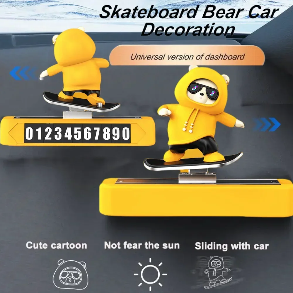 Newly Upgraded Parking Number Skateboard Bear Car Decoration Ornaments With Driving Magnetic License Plate Silent Decoration