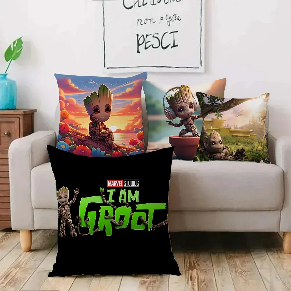 Pillow Covers Cartoon Sofa Decorative Home Double-sided Groot Printing Short Plush Cute Cushion Cover