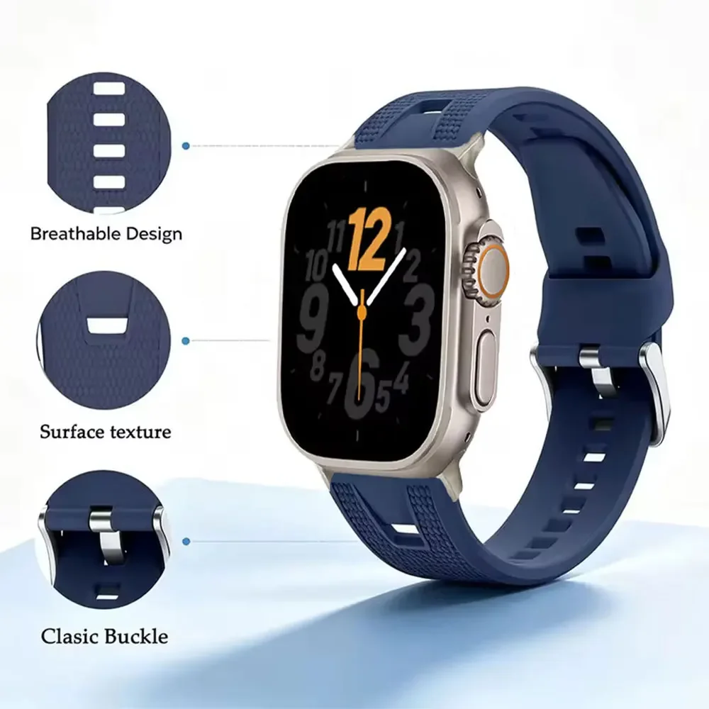 Strap for Apple Watch Bands 49mm 46mm 42mm 45mm 41mm 44mm 40mm Sports Silicone Bracelet for iWatch Ultra 4 3 /12 11 10 9 8 SE3