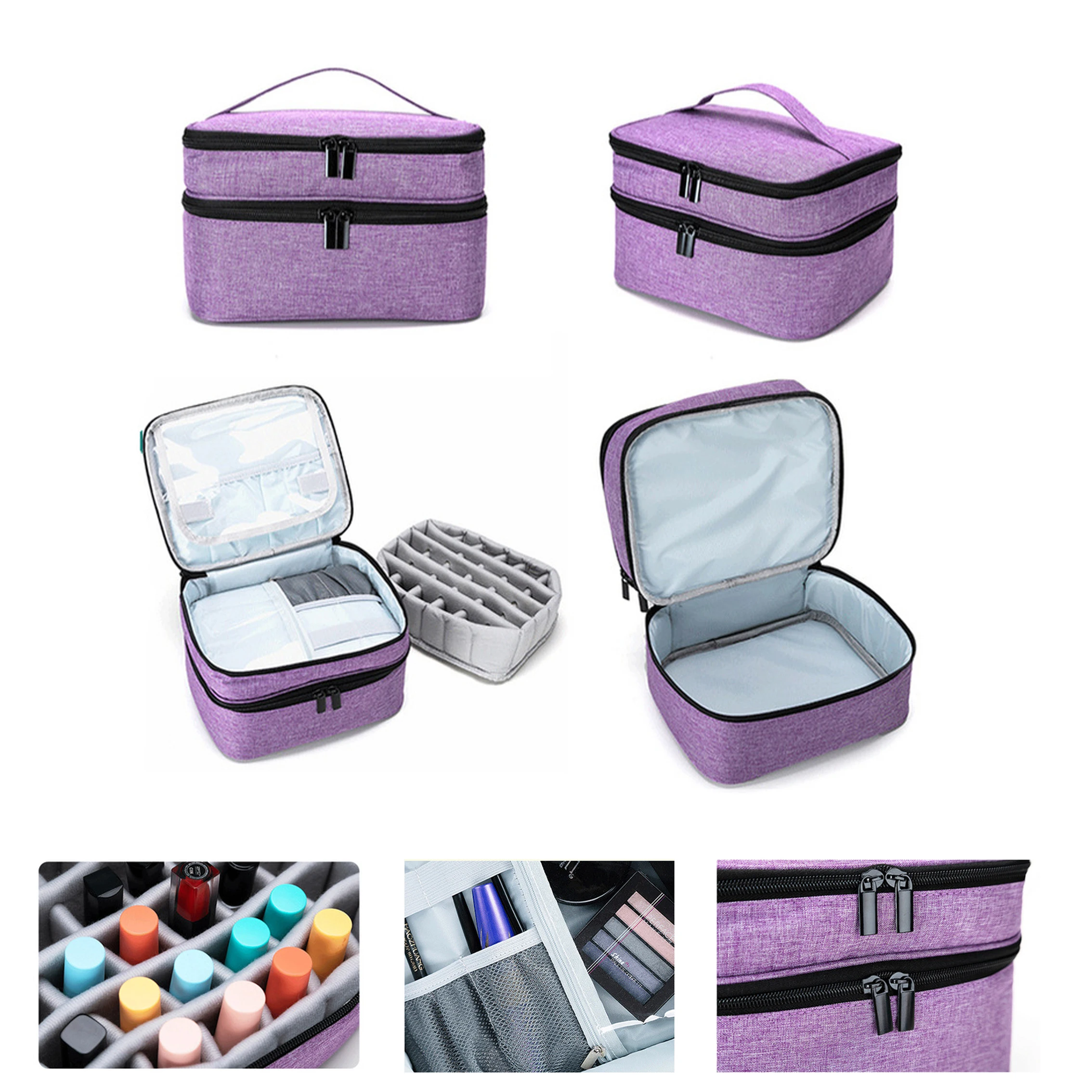 

30 Grid Essential Oil Storage Bag Shockproof Travel Double-layer Nail Polish Box Cosmetic Storage Perfume Lipstick Organizer