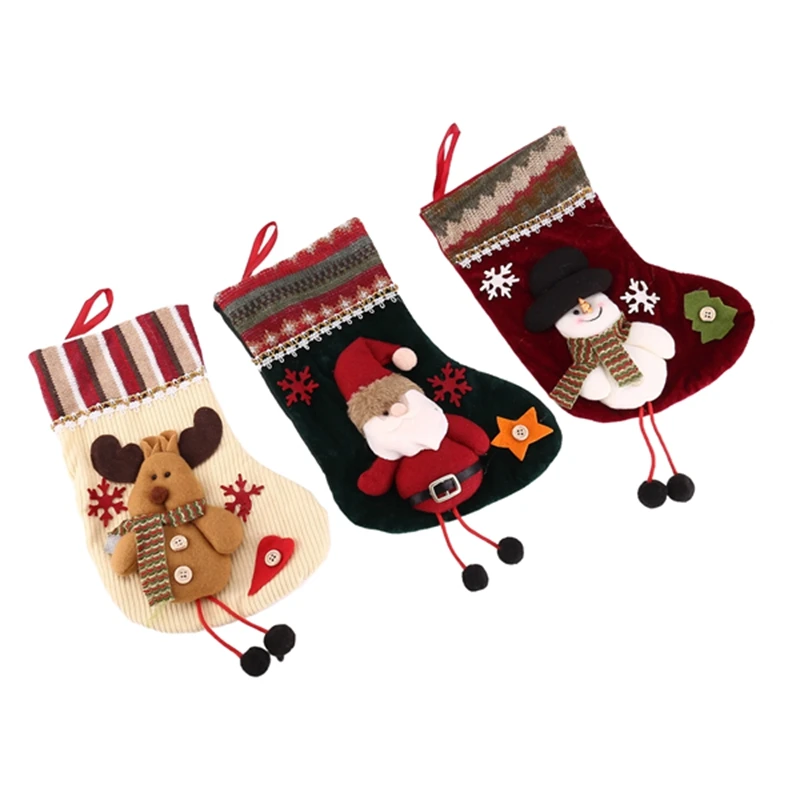 

3 Pcs Christmas Stockings Santa Claus Reindeer And Snowman For Xmas Holiday Party Decor