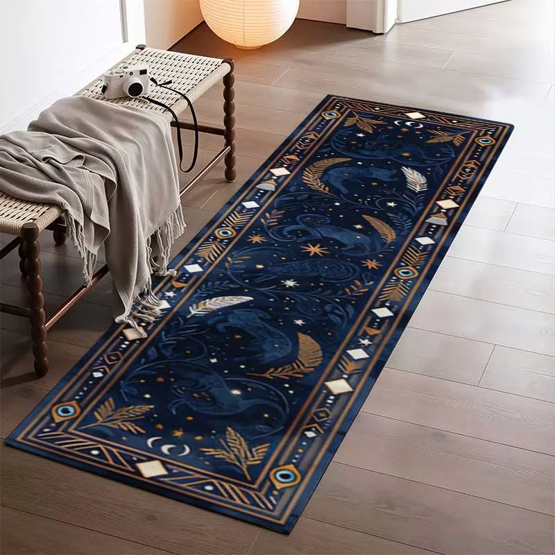 Gothic Moon Phase Runner Rug Witchy Crow Celestial Floor Mat NonSlip Washable Kitchen Corridor Bedroom Living Room Decor
