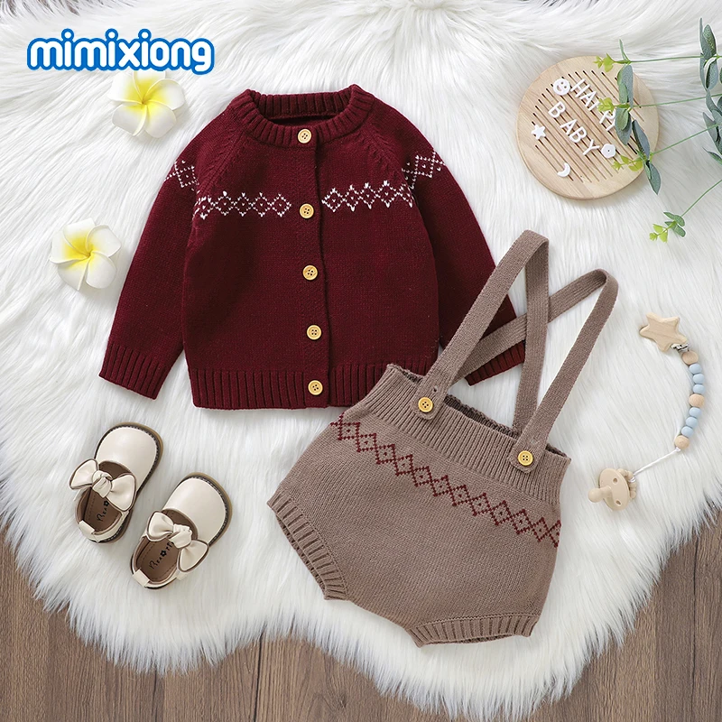 

Комплекты одежды для маленьких девочек от 0 до 2 лет, красные вязаные свитера с длинными рукавами, кардиганы + боди, верхняя одежда для малышей, комплекты из 2 предметов, костюмы для малышей